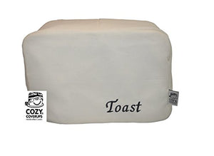 CozycoverupToaster Cover Cream Embroidered 'Toast' (2 Slice Long Slot 20cm(h) x 20cm(d) x 40cm(l))