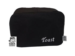 CozycoverupToaster Cover Black Embroidered 'Toast' (Dualit New Gen Classic 4 Slice)