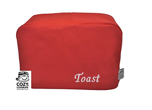 CozycoverupToaster Cover Red Embroidered 'Toast' (2 Slice Toaster 19cm(h) x 20cm(d) x 30cm(l))