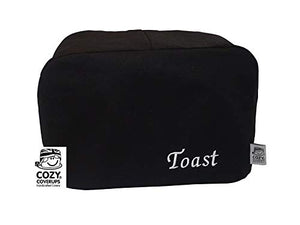 CozycoverupToaster Cover Black Embroidered 'Toast' (4 Slice XL Toaster 20cm(h) x 30cm(d) x 30cm(l))