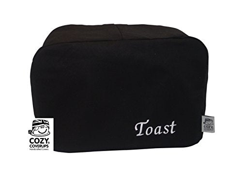 CozycoverupToaster Cover Black Embroidered 'Toast' (2 Slice Toaster 19cm(h) x 20cm(d) x 30cm(l))