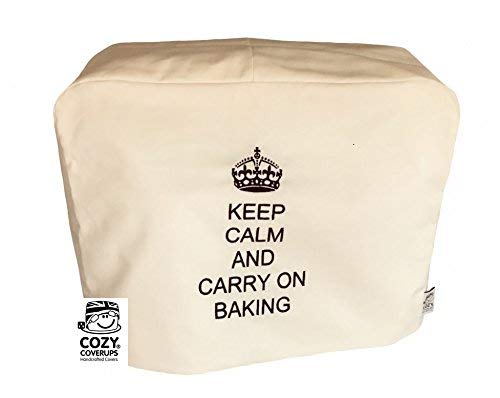 CozyCoverUpfor Kitchenaid Artisan 6.9L 6QT Cream Embroidered Food Mixer Cover"KEEP CALM AND CARRY ON BAKING" Black Embroidered Cotton