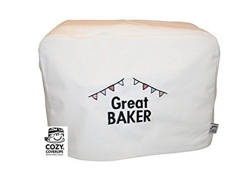 CozyCoverUpFood Mixer Dust Cover for Kenwood Chef Classic White Embroidered GREAT BAKER! (Chef Classic/Premier Kitchen Machine 4.6 Litre/A701 KM330 KM331 KM332 KM333 KM334 KM553 KM336 KM337 KM338 KM339 KM340 KVC3100W KVC3100S KVC3110S)