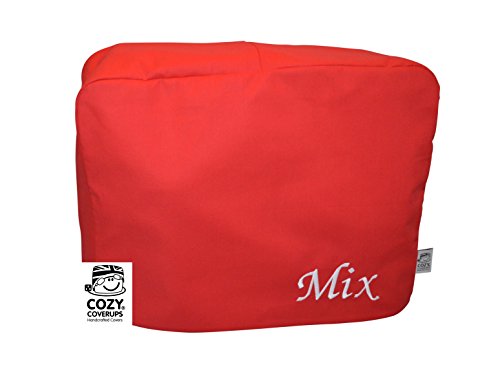 CozycoverupDust Cover for Food Mixer in Red 'Mix' Embroidered