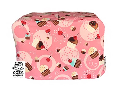 CozycoverupDust Cover for Toaster in Pink Cupcakes (2 Slice Long Slot 20cm(h) x 20cm(d) x 40cm(l))