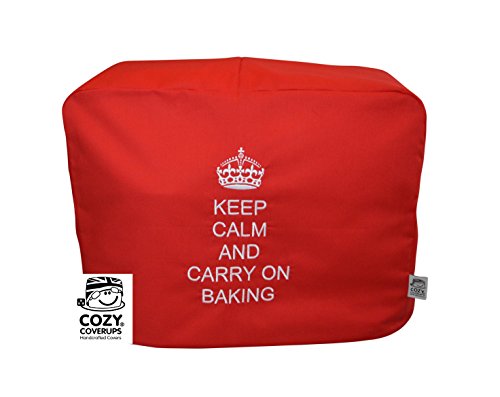 CozyCoverUp Dust Cover for Food Mixer in Red"Keep Calm and Carry on Baking" (Kitchenaid Classic 4.3L 5K45SS)