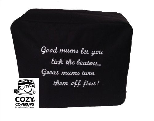 CozyCoverUpFood Mixer Cover for Andrew James Black Embroidered Cotton, Handmade in The UK and Fully Lined