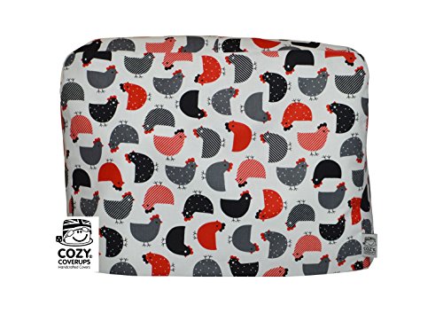 CozyCoverUpFood Mixer Dust Cover Black and Red Chickens on White Cotton (Kenwood Major Classic)